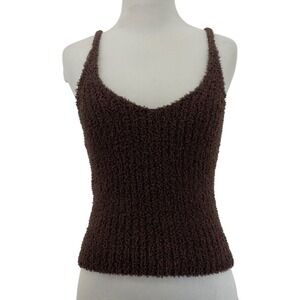 NIA Size Small Fuzzy Knit V-Neck Cami Tank Top Chocolate Brown Womens